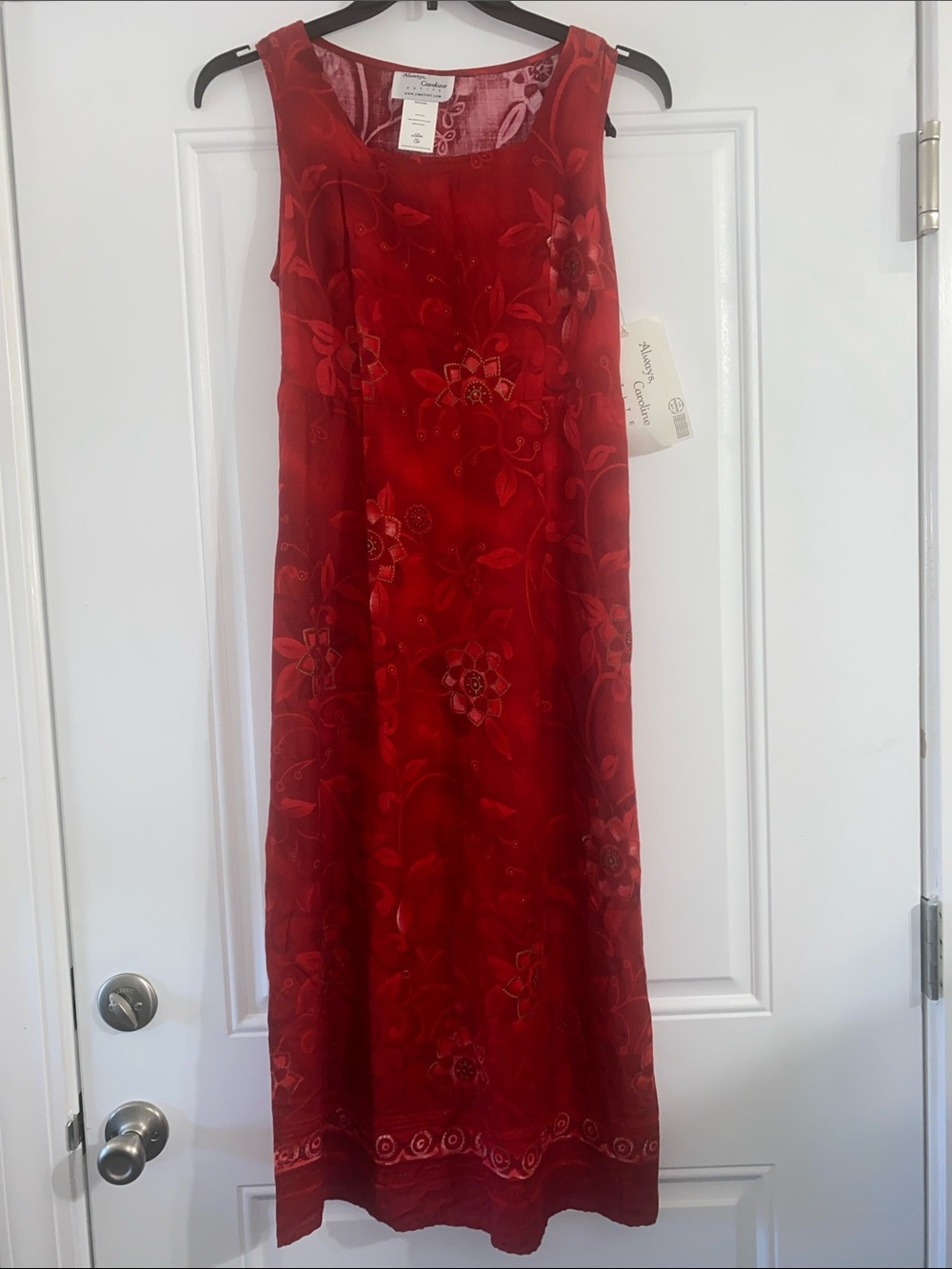 90’s Style Red Floral Sleeveless Maxi Dress